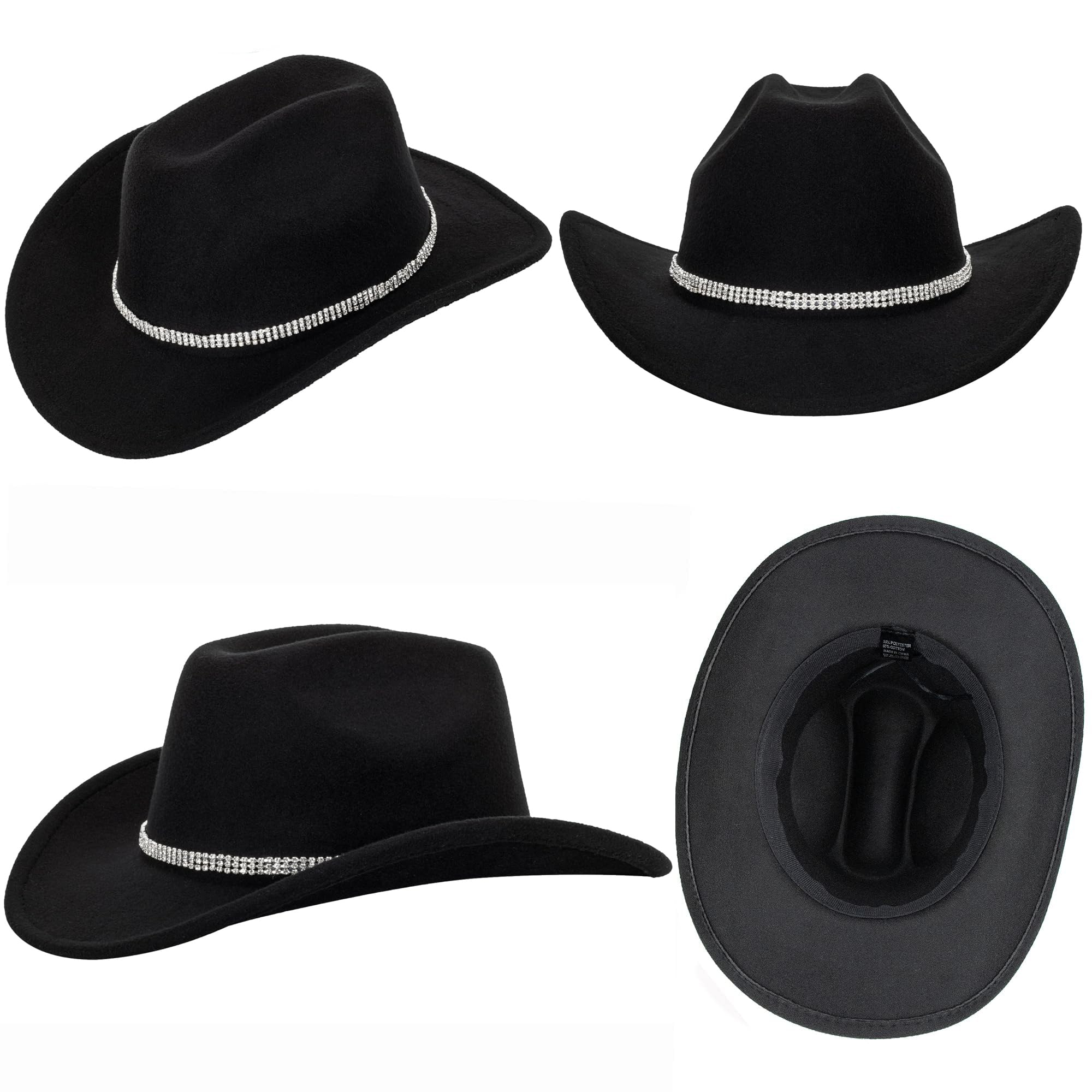 Women & Men Felt Western Cowboy Hat Classic Roll Up Brim Belt Buckle Cowgirl Fedoras (M-L)