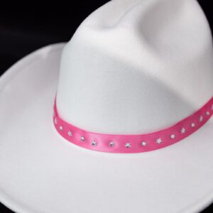 DAYONESHOP White Cowboy Hat Rhinestone Star Pink Cowgirl Hat Costume Accessories Party Favors Disco Women Men 2023