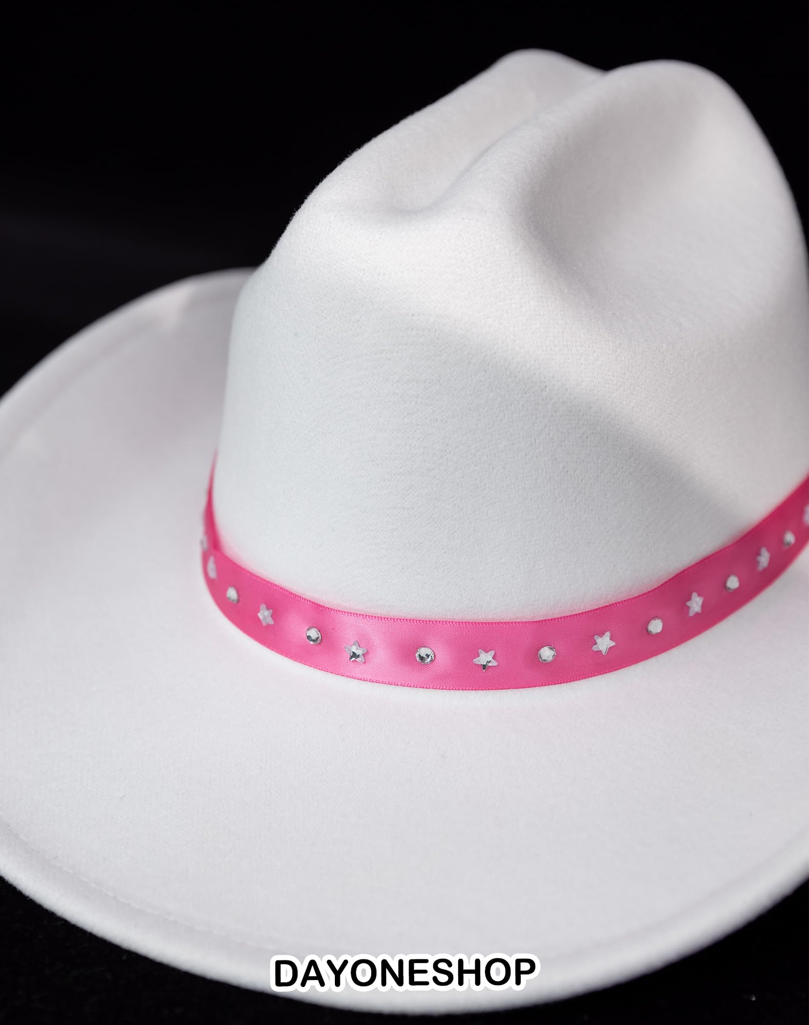 DAYONESHOP White Cowboy Hat Rhinestone Star Pink Cowgirl Hat Costume Accessories Party Favors Disco Women Men 2023