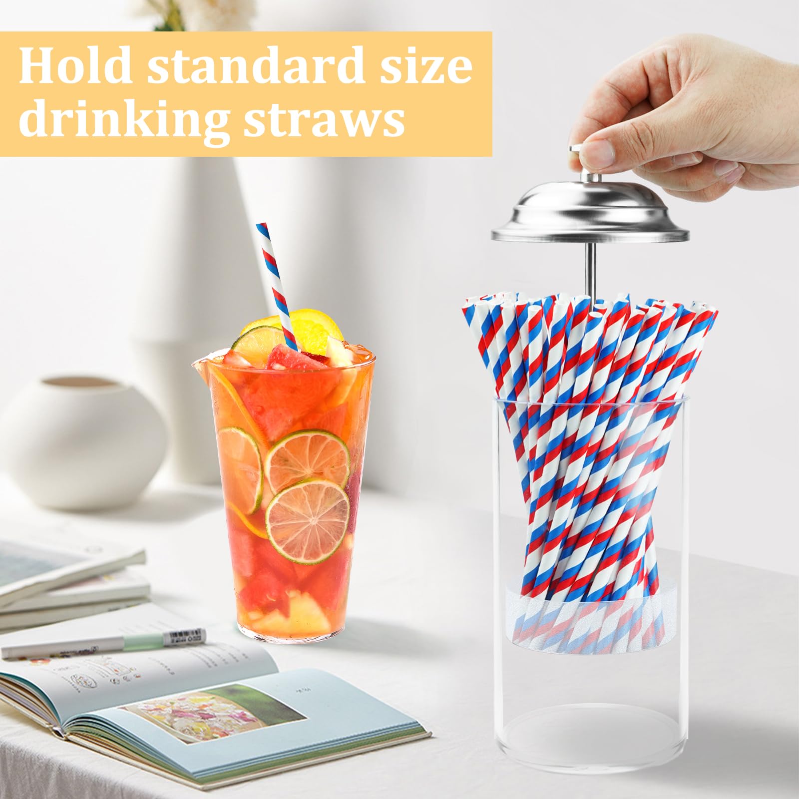 Mevtok Straw Holder for Standard Size Drinking Straws, Mevtok Acrylic Plastic Straw Dispenser for Counter with Lid (Straws Not Include)