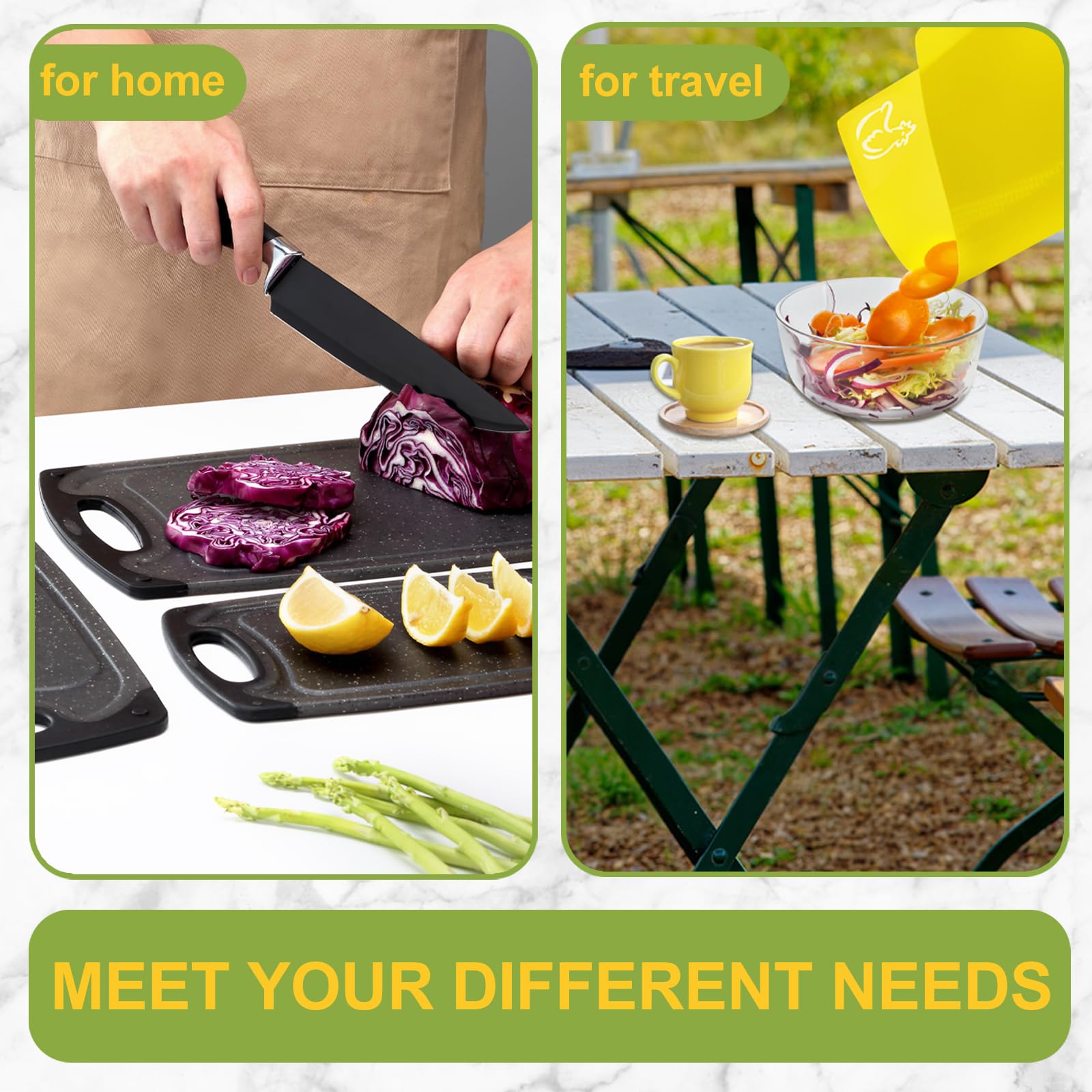 Gifcomda 3Pcs Plastic Cutting Board and 4Pcs Flexible Cutting Board, Cutting Boards for Kitchen/Travel, Black Cutting Board and Coloured Cutting Board Set with 4 Hooks, Dishwasher Safe