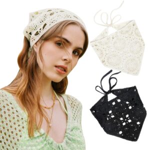 crochet bandana headbands head kerchief for women crochet knitted headwrap handmade vintage hair bandanas 2 pcs