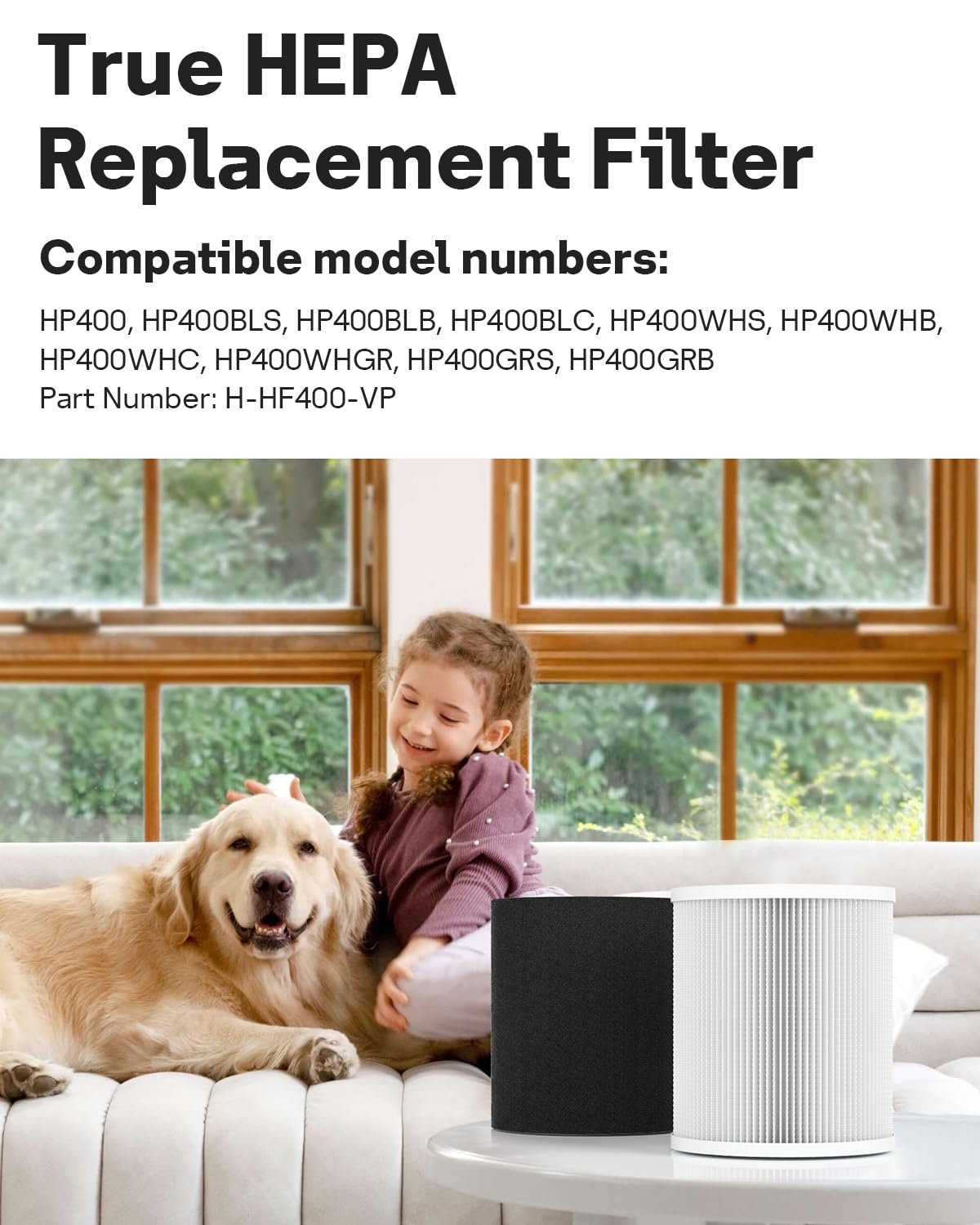 Leemone H-HF400-VP True HEPA Filter Replacement Kit with H-PF400 Pre-Filter Compatible with Hunter HP400 Air Puri-fier Series (2 HEPA Filter & 8 Pre-Filters)