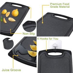 Gifcomda 3Pcs Plastic Cutting Board and 4Pcs Flexible Cutting Board, Cutting Boards for Kitchen/Travel, Black Cutting Board and Coloured Cutting Board Set with 4 Hooks, Dishwasher Safe