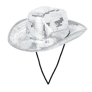 hklcxyig disco ball cowboy hat women men western sparkly glitter space hat silver mirror cowgirl cap for wedding costume cosplay party