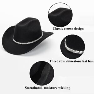 Glitter Silver Black Cowboy Hats for Women - Western Sparkly Rhinestone Cowgirl Hat for Ladies