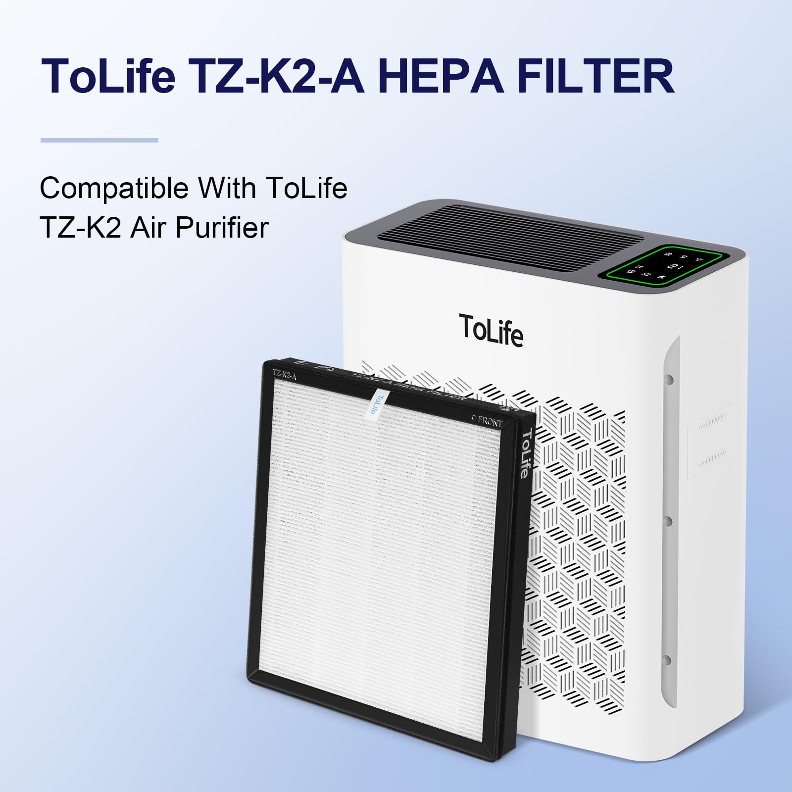 ToLife TZ-K2 Air Purifier Replacement Filter, 3-in-1 HEPA High-Efficiency Activated Carbon Filter, TZ-K2-A, 2 Pack