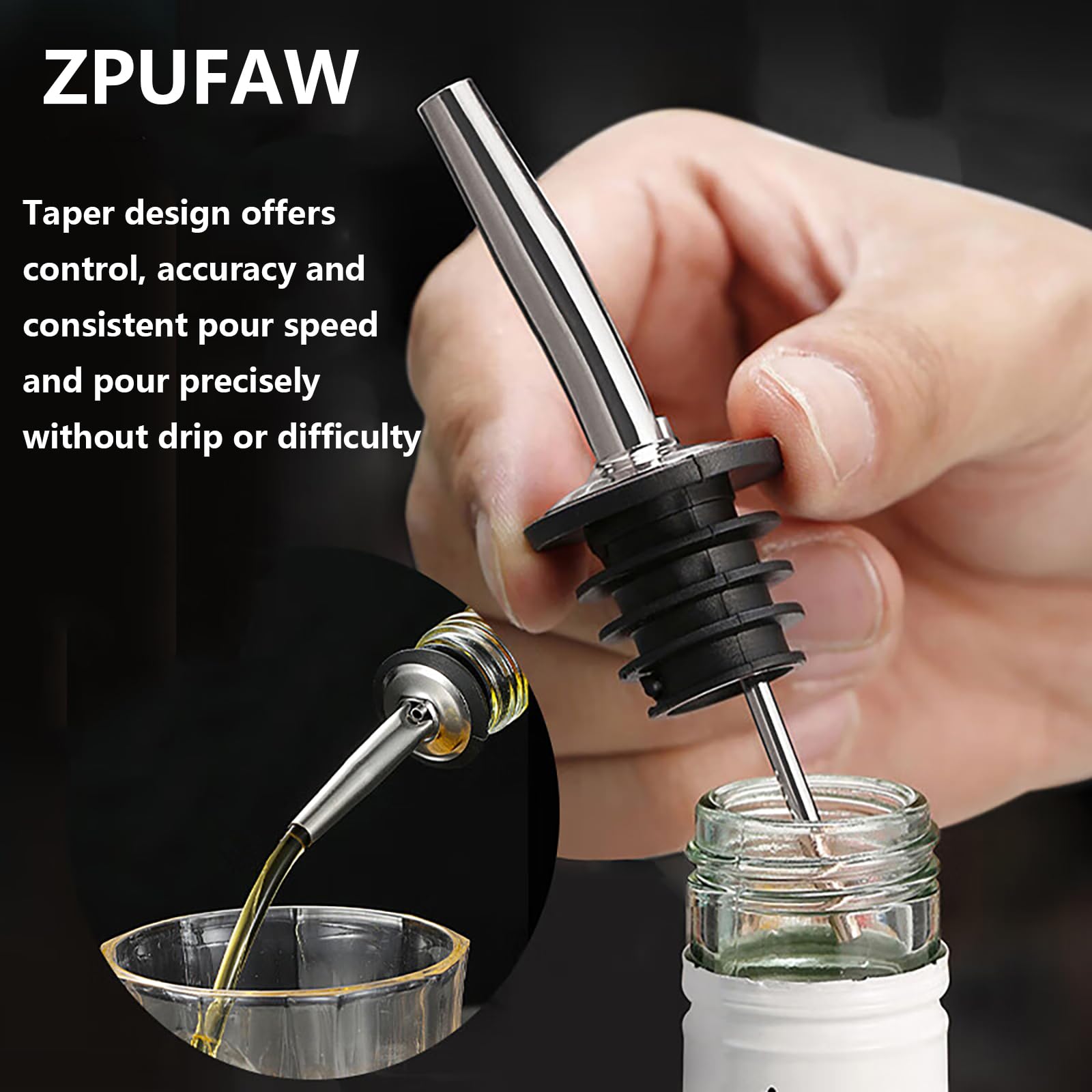 ZPUFAW 12 Pack Liquor Pour Spouts Inchluding 1 Piece of Brush with Rubber Caps Stainless Steel Tapered Speed Pourers Fits for Olive Oil Wine 3/4" Bottle Bar Bartender Accessories Tools