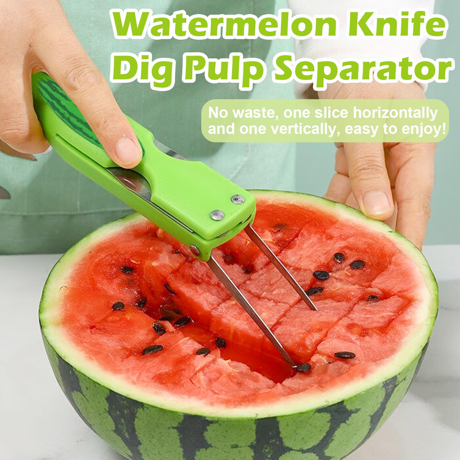 JAYVAR Watermelon Cutter Slicer, 3 in 1 Melon Baller Scoop Set, Fruit Scooper Knife for Dig Pulp Separator, Watermelon Knife for Ice Cream Melon Kitchen Gadget