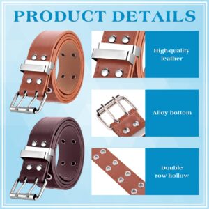 Chuarry 7 Pcs Grommet Belts for Women Double Grommet Belts Punk Leather Belts with Double Studded Holes Buckle Vintage Metal Rock Jeans Belt for Women Men Ladies