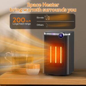 Elevoke Space Heater, Space Heaters for Indoor Use, 1500W PTC Electric Heaters with 90°Oscillating, 3 Modes, 12H Timer, Overheat Protection, Fast Heating Safe Small Heater Fan for Home Office Bedroom