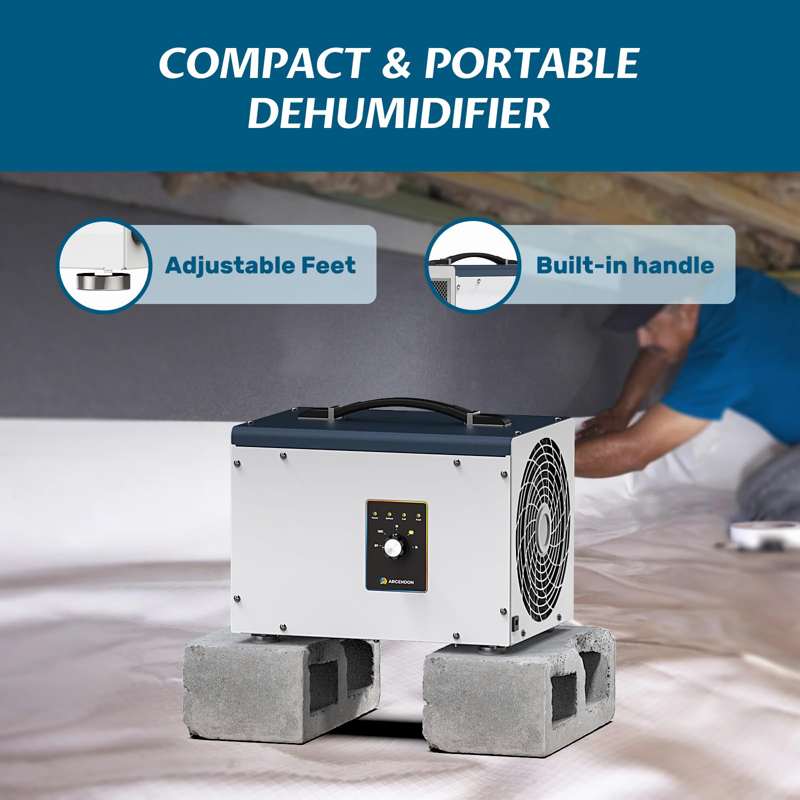 Argendon Dehumidifier for Crawlspace Basement, Energy Star Commercial Dehumidifier with Drain Hose, 70 PPD Compact Dehumidifier Ideal for Water Damage Storage Up to 1000 Sq Ft