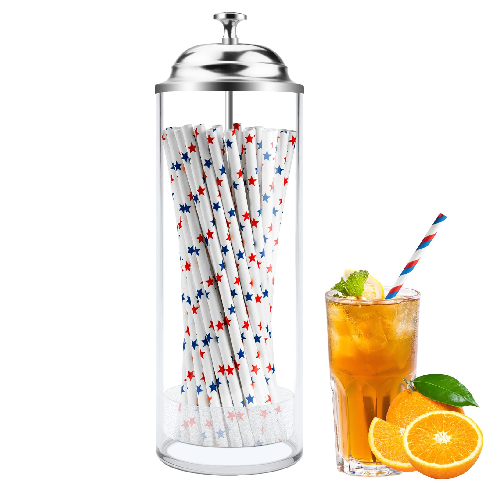 Mevtok Straw Holder for Standard Size Drinking Straws, Mevtok Acrylic Plastic Straw Dispenser for Counter with Lid (Straws Not Include)