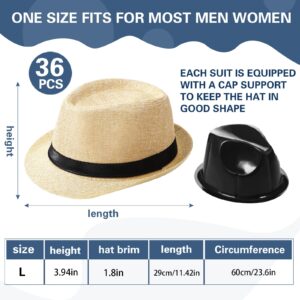 Suhine 36 Pcs Halloween Men Hat Bulk 20s Straw Short Brim Sun Panama Women Party Costume, Circumference 60 cm (Beige)