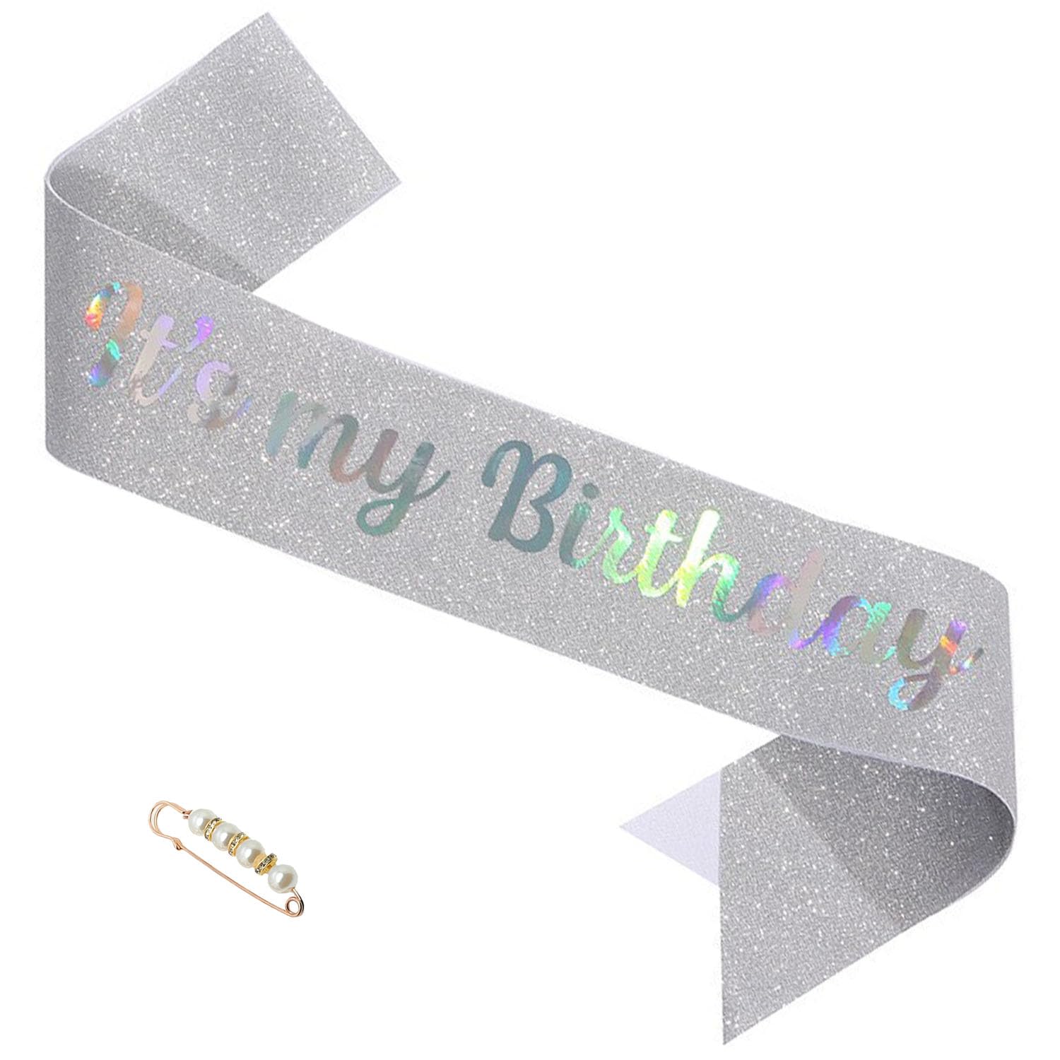 ZHBDPaty "It's my Brithday Birthday Girl Sash Silver with Pearl Safety Pin Party Favors For Girl Women