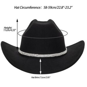 FGSS Classic Felt-Western-Cowboy-Cowgirl-Hats for Women-Men Fedora-Jazz-Hat with Band(Lagre)