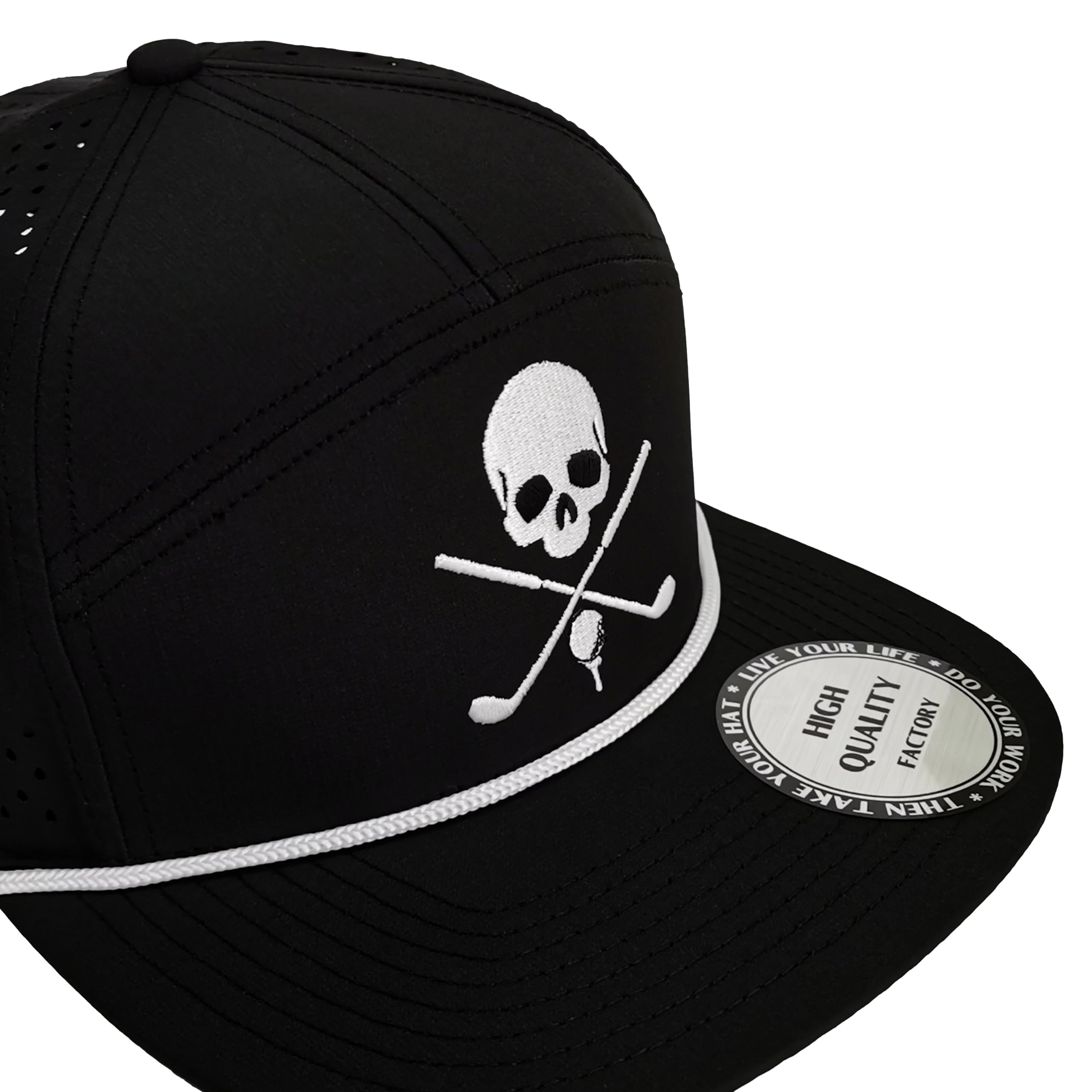 Funny Golf Hats Flat Bill for Men Women,Golf Gifts Skull Baseball Cap for Adults Humor,Black 1