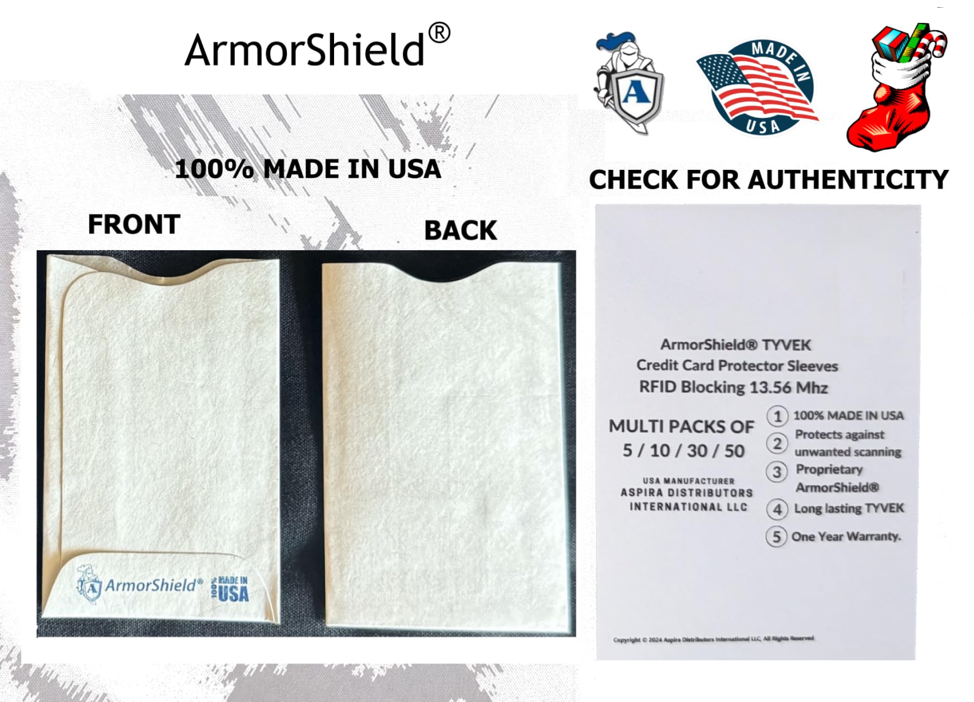 Semper Paratus Gear TYVEK Credit Card Sleeves 100% MADE IN USA - Anti-theft for Travel wallet, purse. RFID Blocking from identity theft (10PAK)