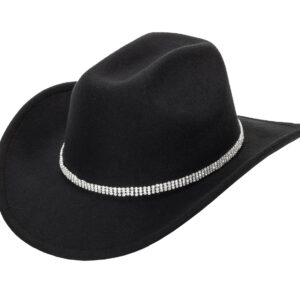 Glitter Silver Black Cowboy Hats for Women - Western Sparkly Rhinestone Cowgirl Hat for Ladies