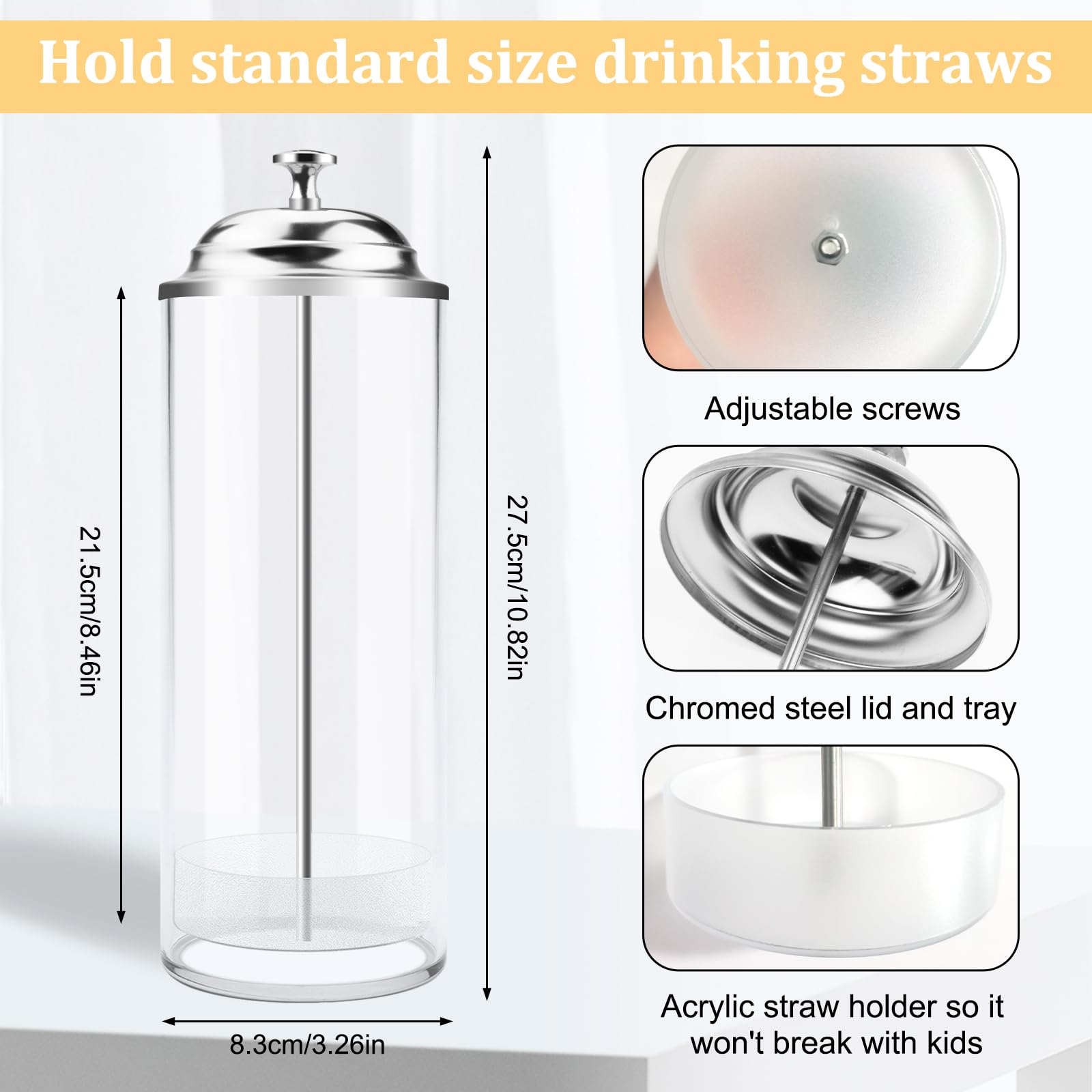 Mevtok Straw Holder for Standard Size Drinking Straws, Mevtok Acrylic Plastic Straw Dispenser for Counter with Lid (Straws Not Include)