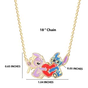 Disney Womens Stitch and Angel Heart Pendant Necklace 18" - 18kt Flash Plated Stitch Necklace Officially Licensed