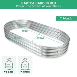 Gartist Galvanized Raised Garden Bed, 4x2x1 FT Thickening Raised Beds for Gardening, Oval Larger Space Planter Box for Outdoor for Herbs, Vegetables, Fruits