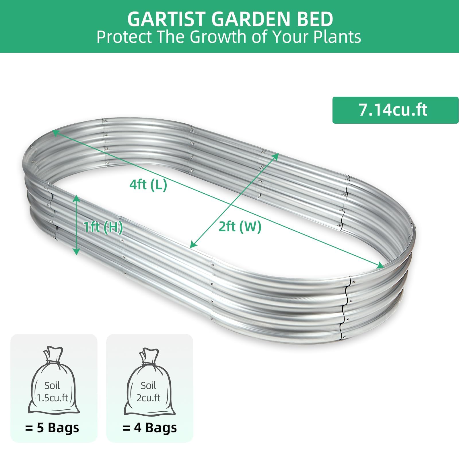 Gartist Galvanized Raised Garden Bed, 4x2x1 FT Thickening Raised Beds for Gardening, Oval Larger Space Planter Box for Outdoor for Herbs, Vegetables, Fruits