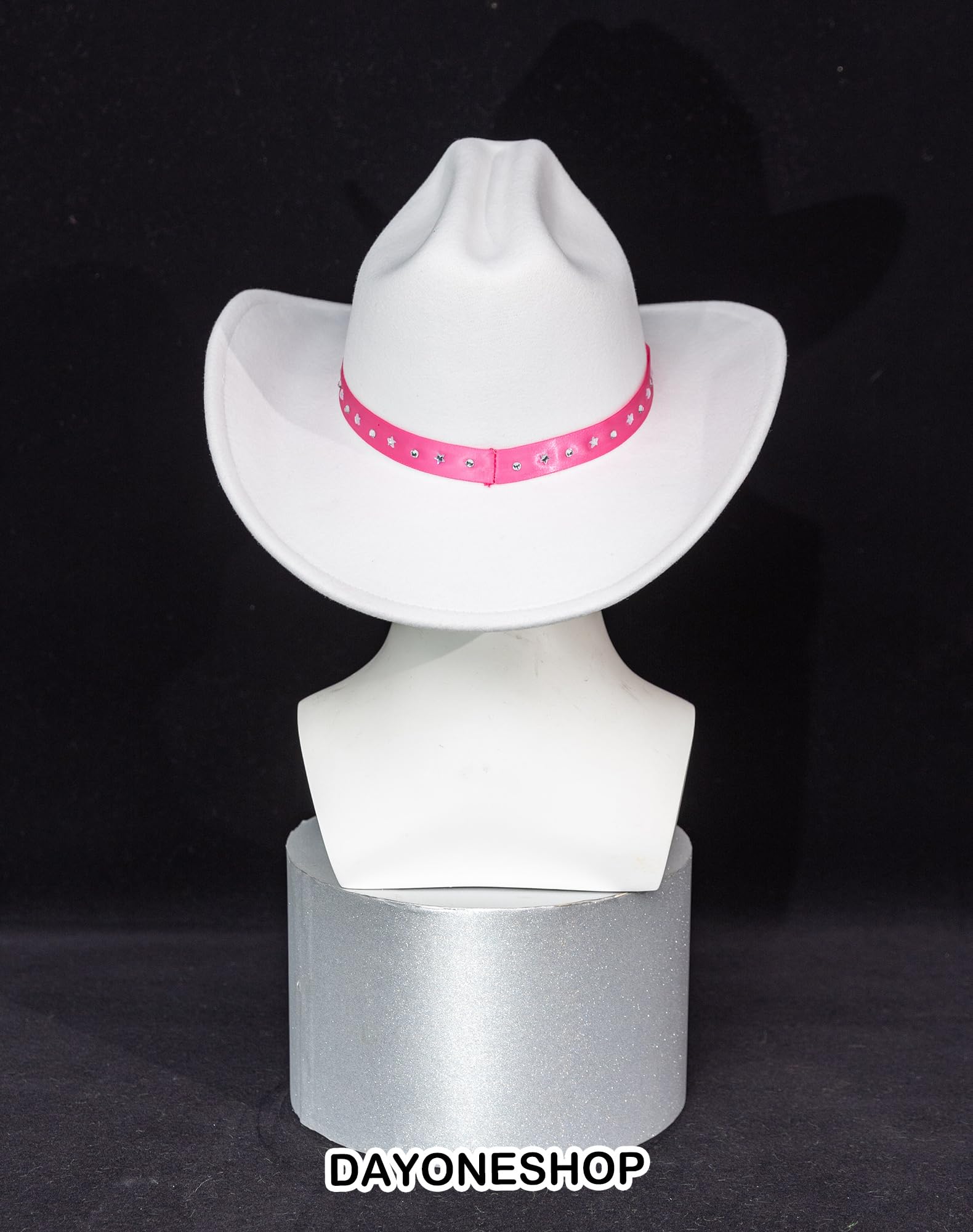 DAYONESHOP White Cowboy Hat Rhinestone Star Pink Cowgirl Hat Costume Accessories Party Favors Disco Women Men 2023