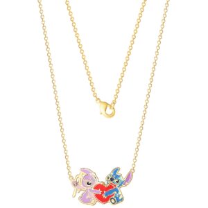 Disney Womens Stitch and Angel Heart Pendant Necklace 18" - 18kt Flash Plated Stitch Necklace Officially Licensed