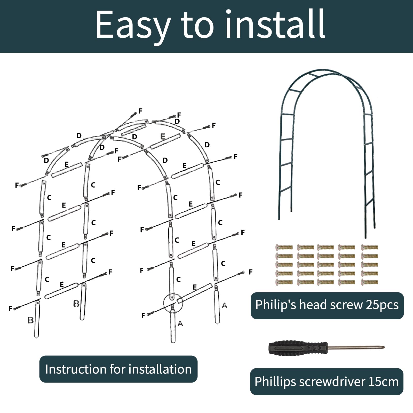 RUBFAC Metal Garden Arch, Wedding & Event Decoration, Garden Trellis for Climbing Plants, Assemble Freely 2 Sizes for Various Climbing Plant Roses Vines Bridal Party Decoration, Army Green, 1 Pack