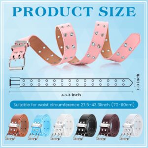 Chuarry 7 Pcs Grommet Belts for Women Double Grommet Belts Punk Leather Belts with Double Studded Holes Buckle Vintage Metal Rock Jeans Belt for Women Men Ladies