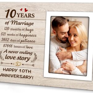 10 Year Anniversary Romantic Gifts for Him Her, 10th Anniversary Valentines Gifts for Wife Husband - 10th Anniversary Picture Frame Gifts for 4x6 Photos - Best Couple Gifts for 10th Wedding