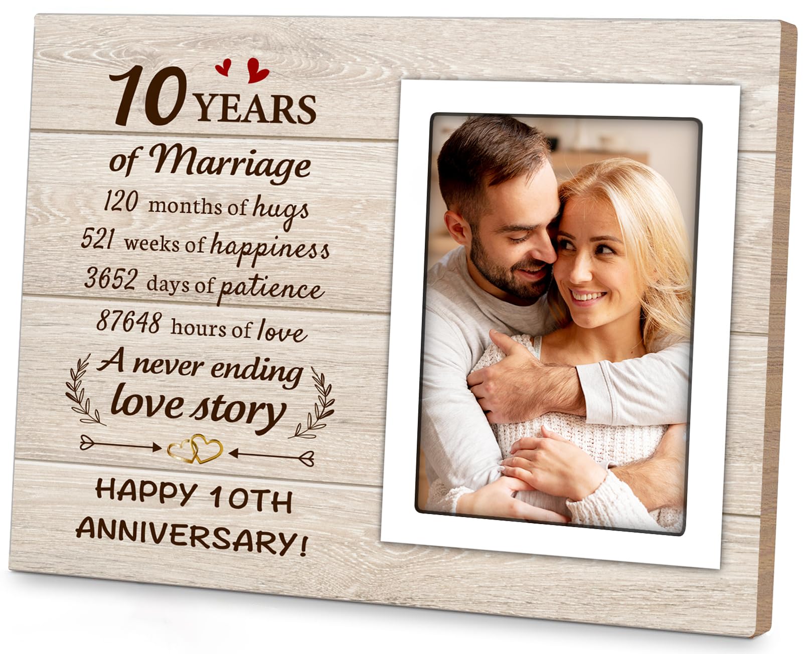 10 Year Anniversary Romantic Gifts for Him Her, 10th Anniversary Valentines Gifts for Wife Husband - 10th Anniversary Picture Frame Gifts for 4x6 Photos - Best Couple Gifts for 10th Wedding