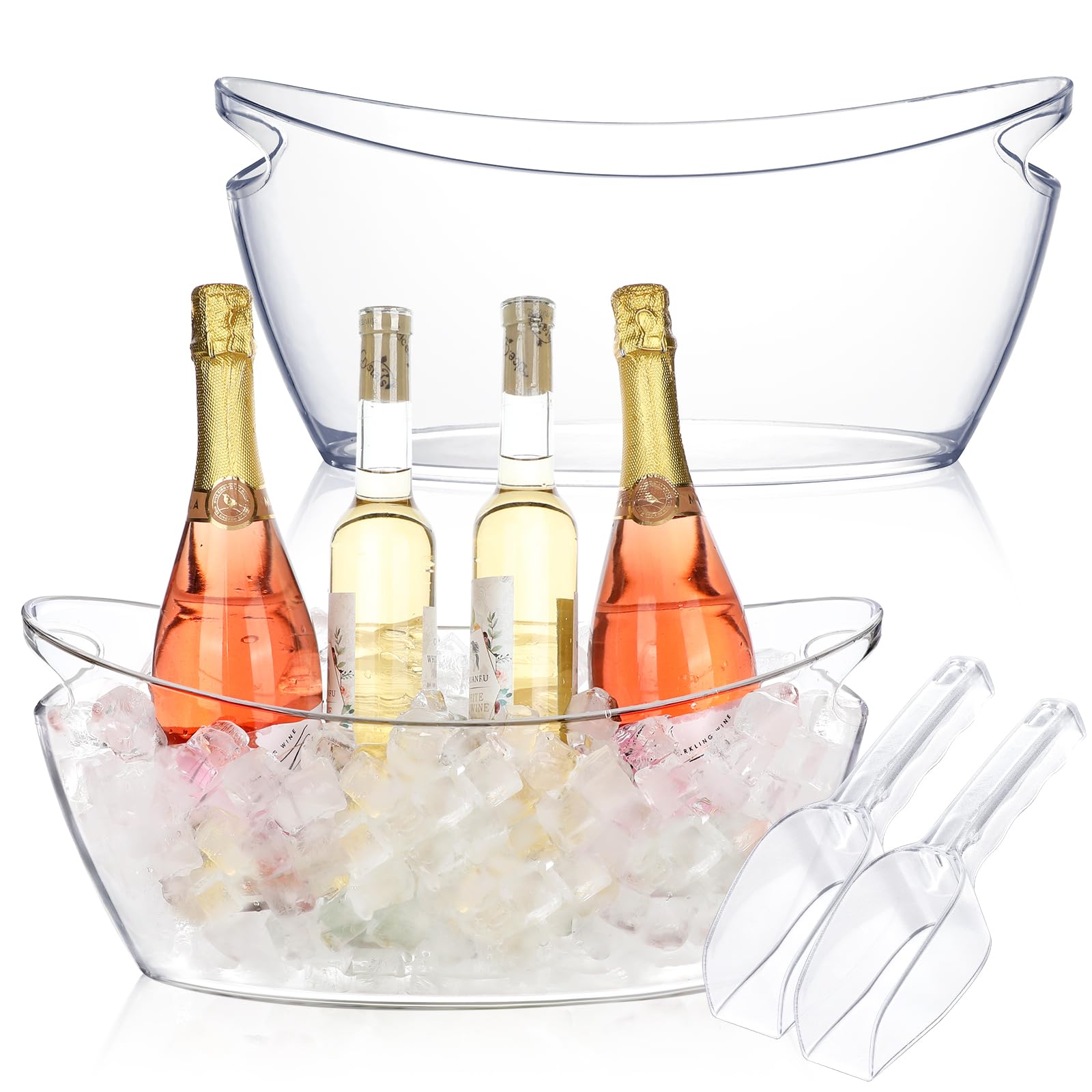 Ice Buckets for Parties, 2pcs Acrylic Champagne Beverage with 2 Ice Bucket Scoop, Drinks Buckets Tub for Cocktail Bar, 5.5L Bucket for Party(Clear)