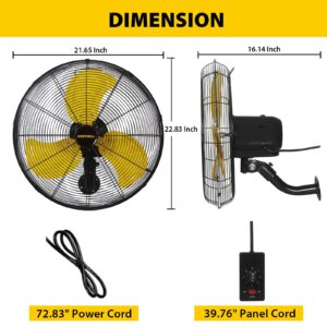 VENTISOL 20 Inch High Velocity Oscillation Wall Mounted Fan for Porch, Greenhouse,Workshop,Home, Patio,-3 Speed Wall Fan Oscillating-4,950CFM - Household,Commercial,Industrial Use