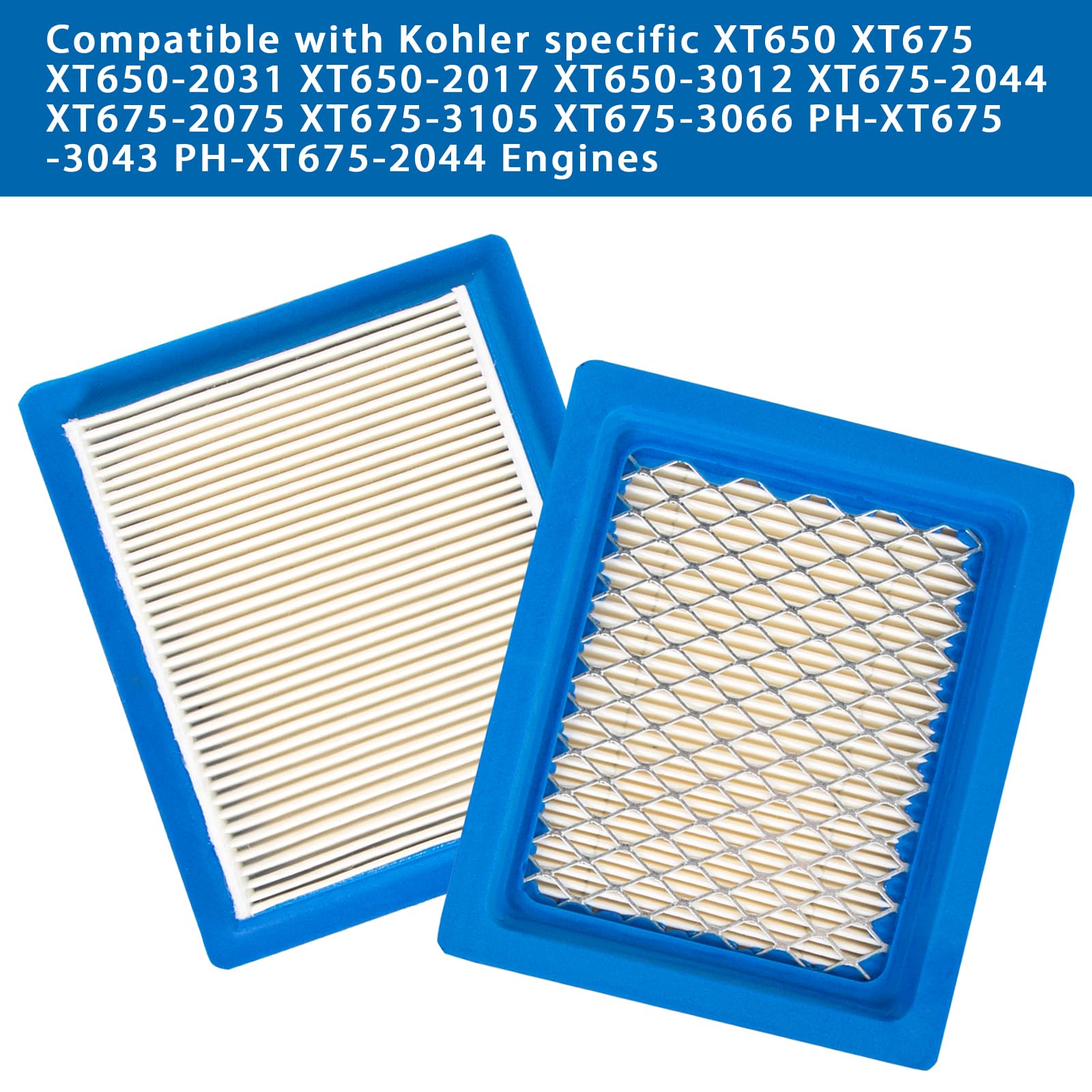 DemJamr 2 Pack XT675 Air Filter, Replace for Kohler 1408322s 1408322-s 1408322s1 1408322-s1, Compatible with Specific Kohler XT650 XT675 XTX650 XTX675 Lawn Mower Engine