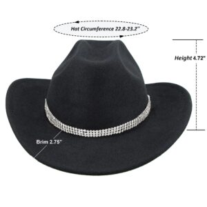 Women & Men Felt Western Cowboy Hat Classic Roll Up Brim Belt Buckle Cowgirl Fedoras (M-L)