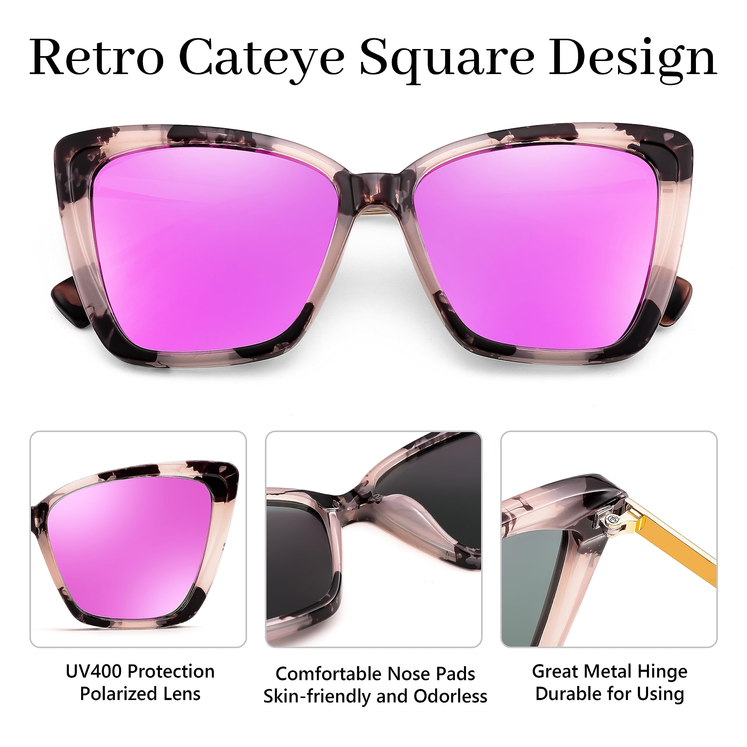 FEISEDY Trendy Polarized Women Sunglasses, Retro Womens Square Cat Eye Sun Glasses B4134