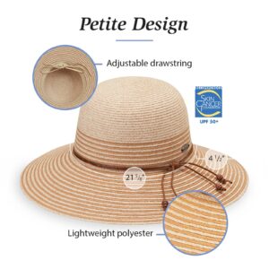 Wallaroo Hat Company Women’s Petite Marseille Sun Hat – UPF 50+ Sun Protection, Packable Design and Adjustable Sizing for Smaller Crown Sizes – Sun Hat for Elegant Outdoor Events (White/Beige/Camel)