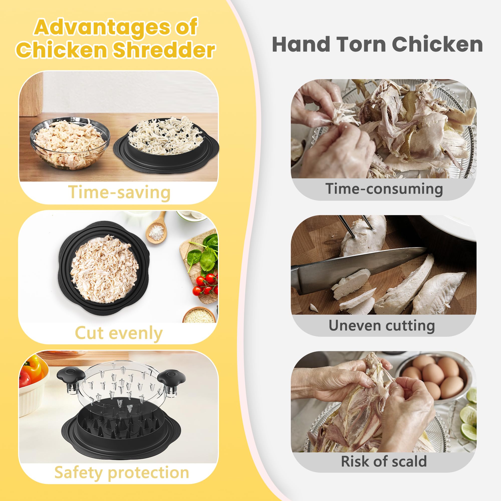 Chicken Shredder, Chicken Shredder Tool Twist Large Meat Shredder for Chicken Breast Pork Beef, Visible Lid, Ergonomic Handle, Anti-Slip & Dishwasher Washable, Black