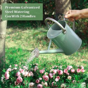 CherHome Watering Can for Outdoor Plants&Indoor Plants,Plant Watering Can 1 Gallon,Metal Flower Garden Watering Can Water Can Watering Pot,Galvanized Steel Watering Can Outdoor(Cream Green)