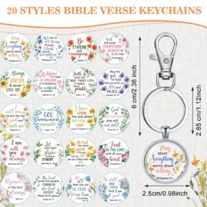 Sasylvia 20 Pcs Christian Keychains for Women Inspirational Scripture Quote Religious Keychains Bible Verse Gifts for Prayers(Flowers)