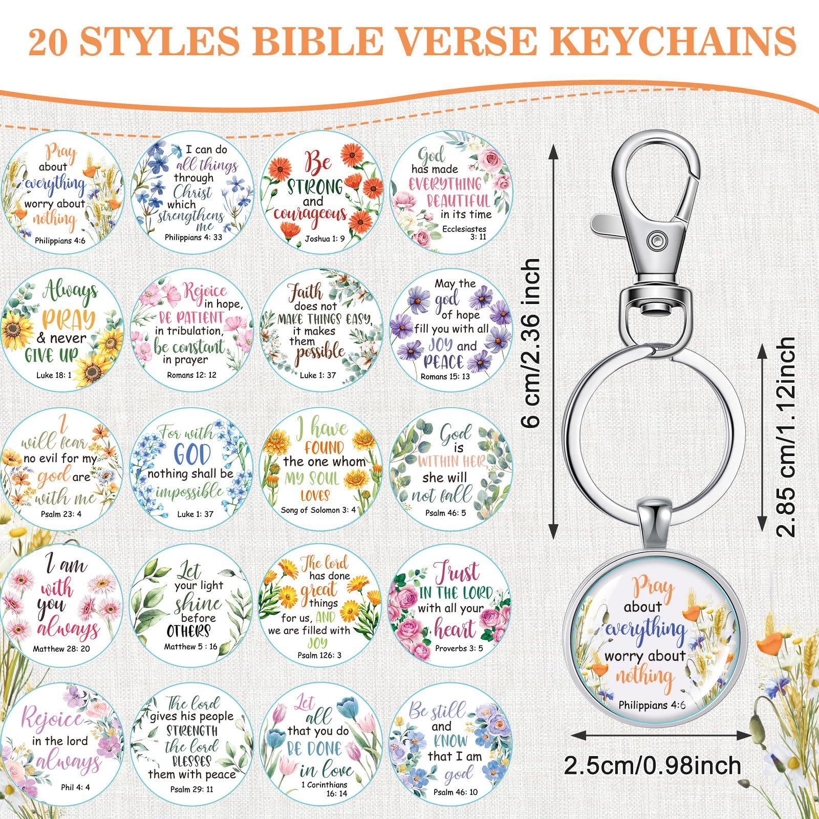 Sasylvia 20 Pcs Christian Keychains for Women Inspirational Scripture Quote Religious Keychains Bible Verse Gifts for Prayers(Flowers)