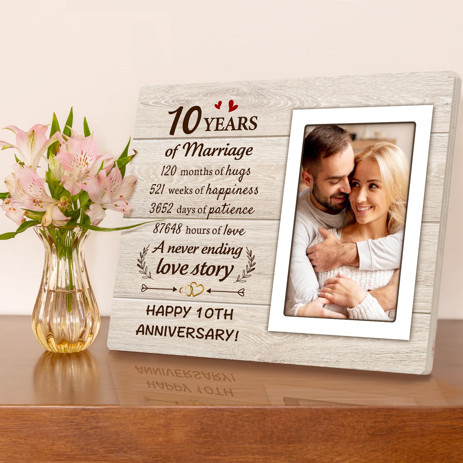 10 Year Anniversary Romantic Gifts for Him Her, 10th Anniversary Valentines Gifts for Wife Husband - 10th Anniversary Picture Frame Gifts for 4x6 Photos - Best Couple Gifts for 10th Wedding