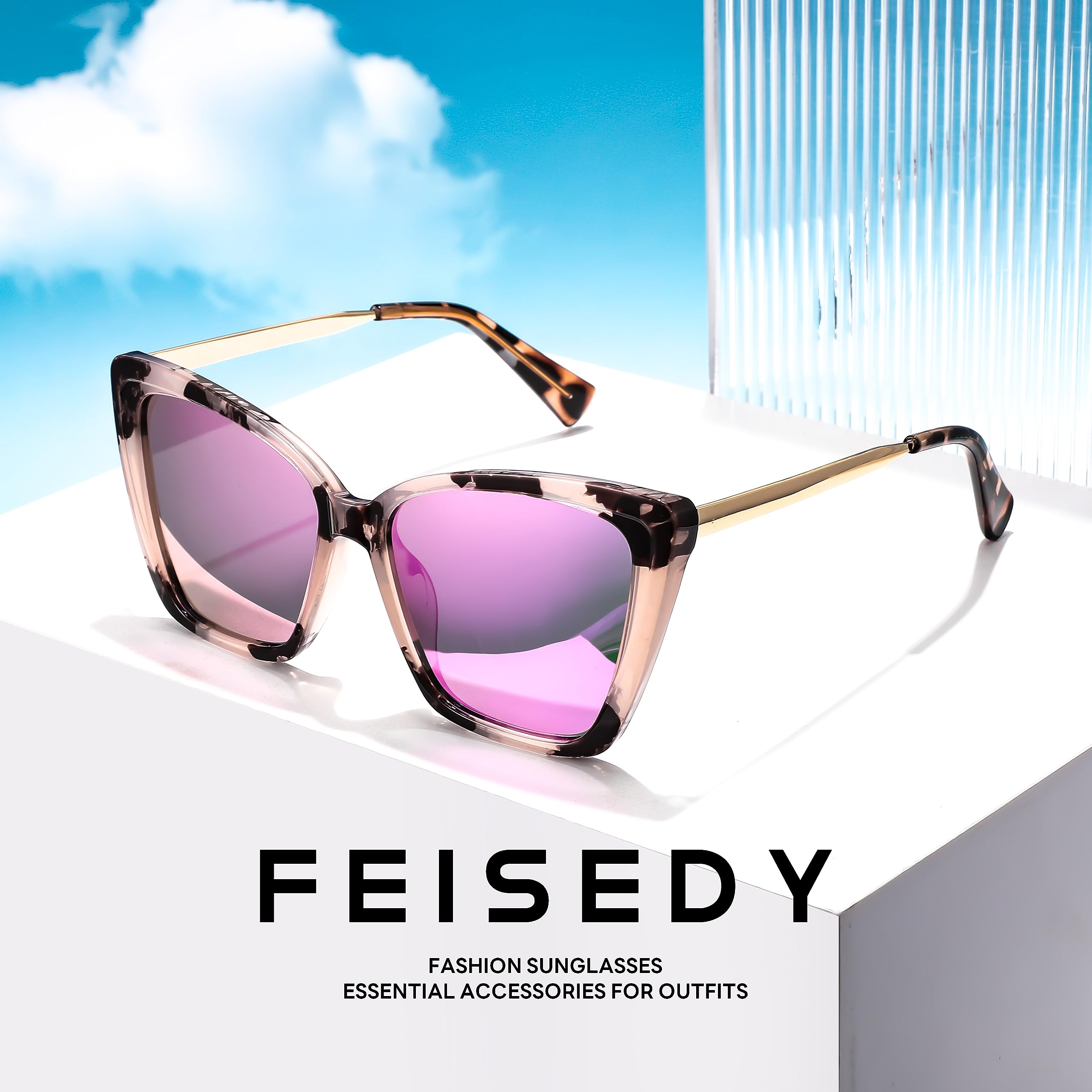 FEISEDY Trendy Polarized Women Sunglasses, Retro Womens Square Cat Eye Sun Glasses B4134