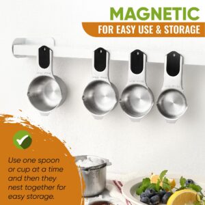 Spring Chef Magnetic Measuring Cups & Spoons Set (Patent Pending), Strong N45 Magnets, Heavy Duty Stainless Steel Fits in Spice Jars for Baking & Cooking, BPA Free, Round Set of 15 with Leveler, Black