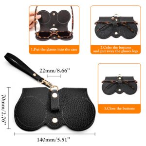 FEISEDY 2Pack Soft Leather Sunglass Bag, Holder Eyeglasses Case, Portable Glasses Pouch With Button Clip Wrist Strap B0049