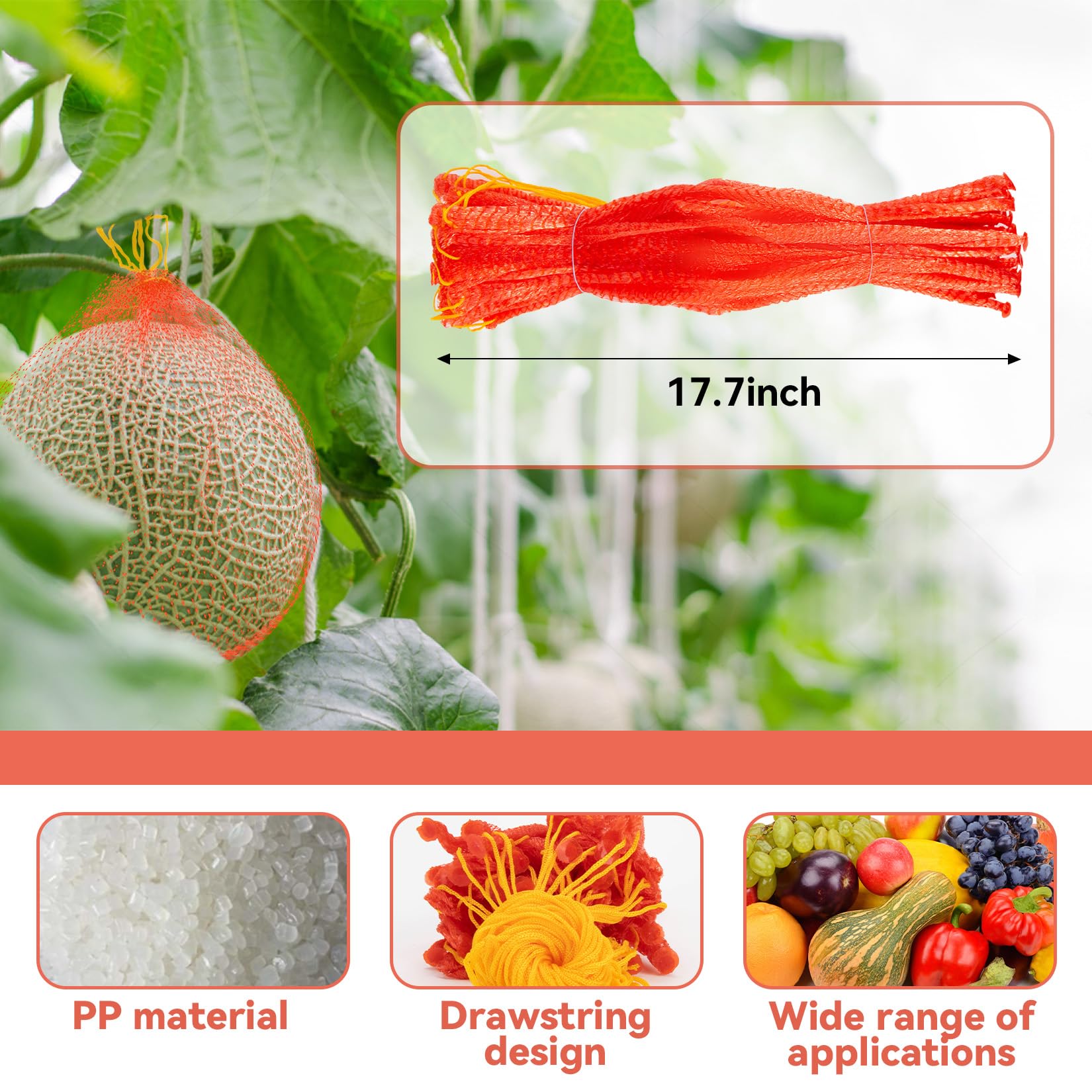 MAQIHAN 40pcs Melon Nets Melon Hammock - Watermelon Nets Melon Holder Watermelon Support Melon Cradle Watermelon Bags Melon Hammock for Trellis Melon Cradle for Garden(17.7inch,Red