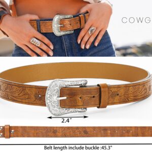 XuoAz Women Vintage-Western PU Leather Rhinestone-Buckle-Belt Cowgirl Bling-Diamond Country Waist Belts(for 33" to 38" Waist)