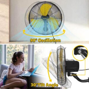 VENTISOL 20 Inch High Velocity Oscillation Wall Mounted Fan for Porch, Greenhouse,Workshop,Home, Patio,-3 Speed Wall Fan Oscillating-4,950CFM - Household,Commercial,Industrial Use